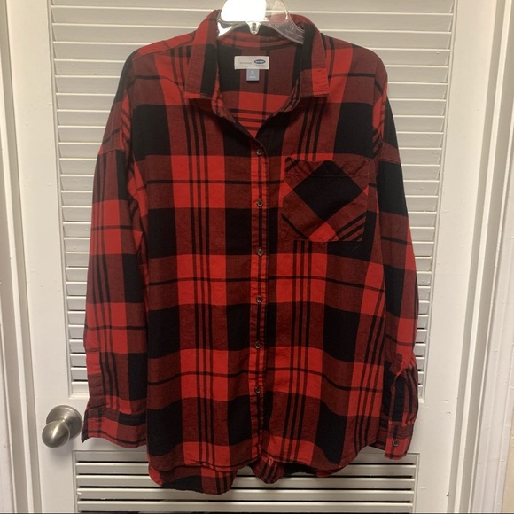 Old Navy red black Buffalo print boyfriend shirt XL - Picture 5 of 8